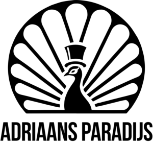 logo van Adriaans Paradijs, een getekende pauw met een hoed