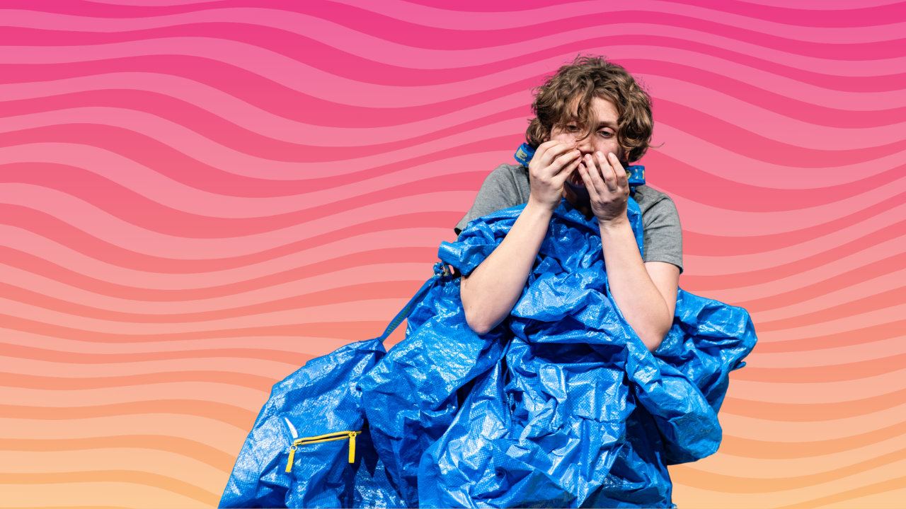 vrouw in een blauwe ikea-tas - Tegen elk aannemelijk bod